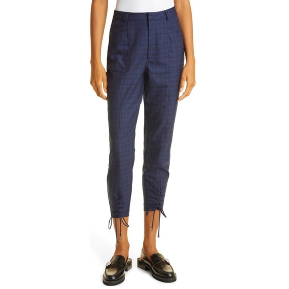 NWT Haute Hippie Navy Plaid Tie Cuff Crop Pants - Picture 1 of 16